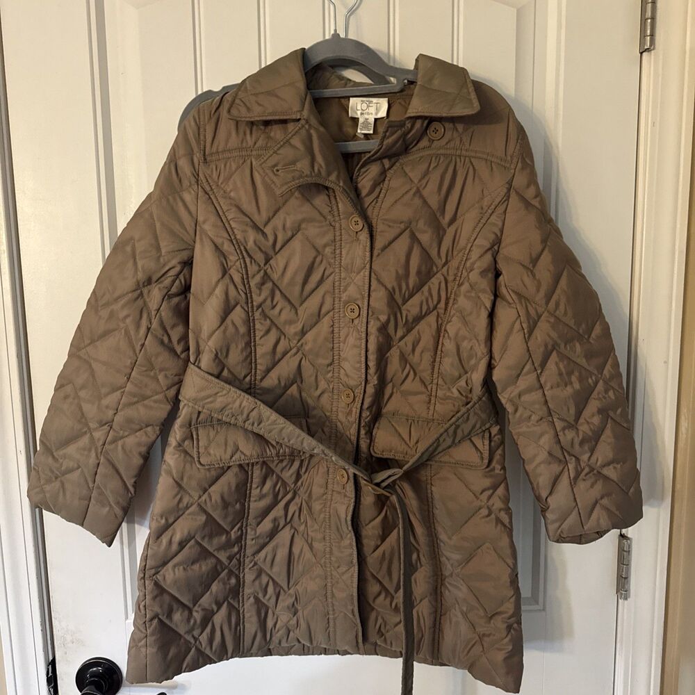 Ann Taylor Loft Quilted Jacket Women Small Petite Trench Coat Button Pockets